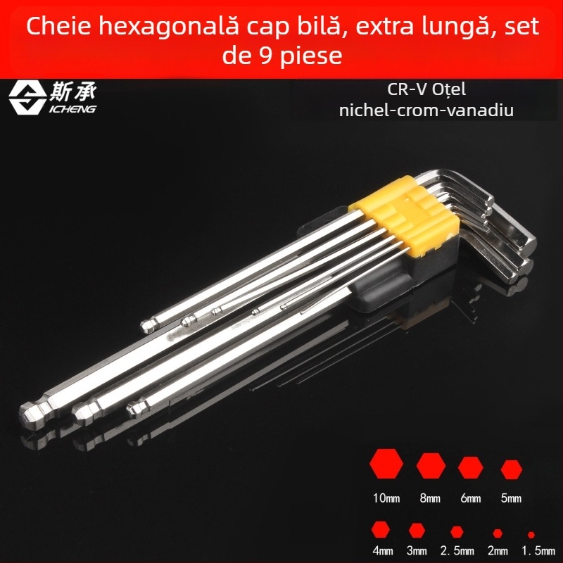 Set de 9 chei în formă de L Plum Blossom și chei hexagonale, trusă extinsă, placare nichelată/cromată/cuprată