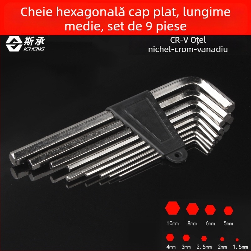 Set de 9 chei în formă de L Plum Blossom și chei hexagonale, trusă extinsă, placare nichelată/cromată/cuprată