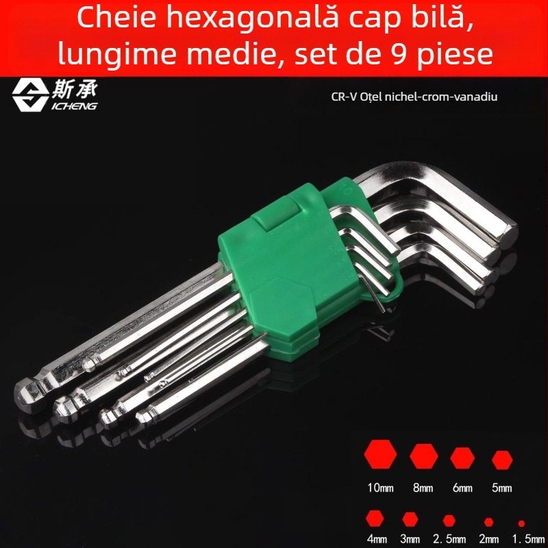 Set de 9 chei în formă de L Plum Blossom și chei hexagonale, trusă extinsă, placare nichelată/cromată/cuprată