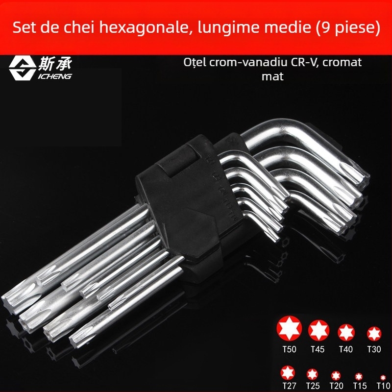 Set de 9 chei în formă de L Plum Blossom și chei hexagonale, trusă extinsă, placare nichelată/cromată/cuprată