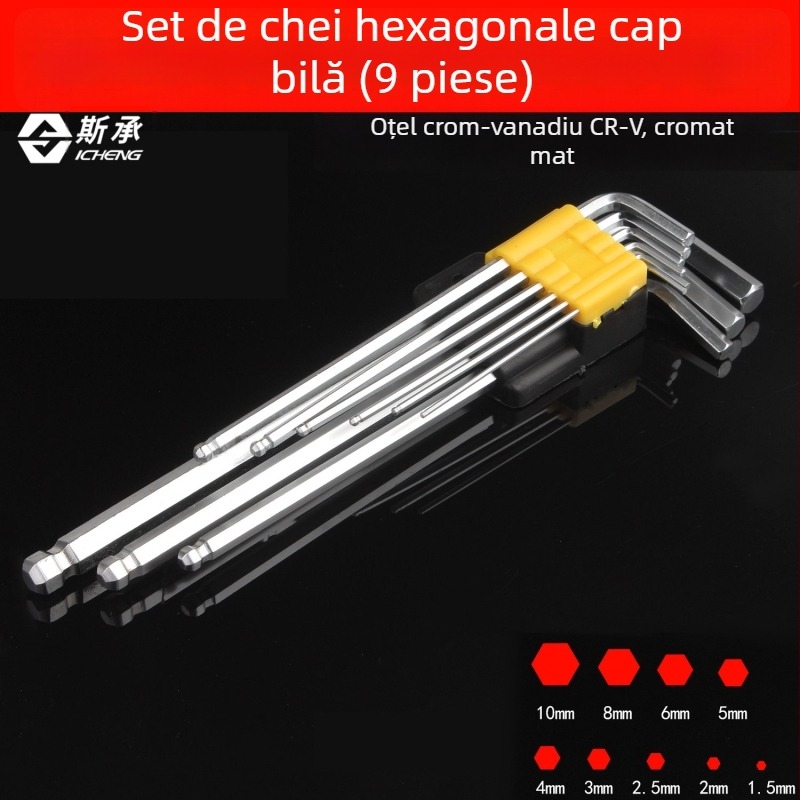 Set de 9 chei în formă de L Plum Blossom și chei hexagonale, trusă extinsă, placare nichelată/cromată/cuprată
