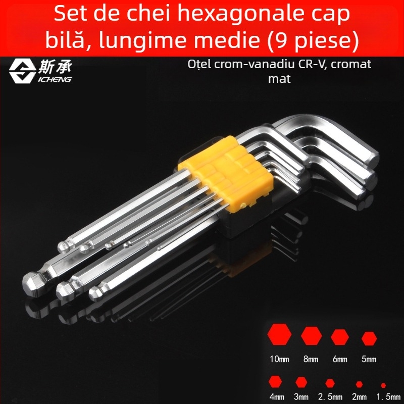 Set de 9 chei în formă de L Plum Blossom și chei hexagonale, trusă extinsă, placare nichelată/cromată/cuprată
