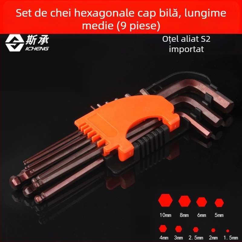 Set de 9 chei în formă de L Plum Blossom și chei hexagonale, trusă extinsă, placare nichelată/cromată/cuprată