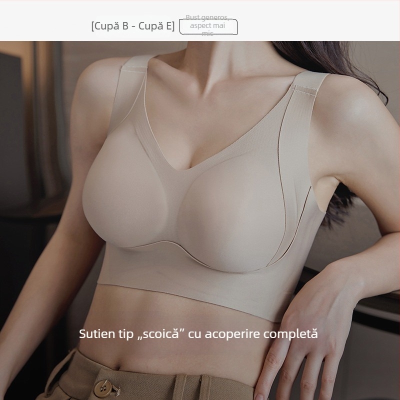 Sutien pentru busturi mari, fără fir, fără cusături, cu susținere pentru partea laterală, acoperire completă, nuanță nude