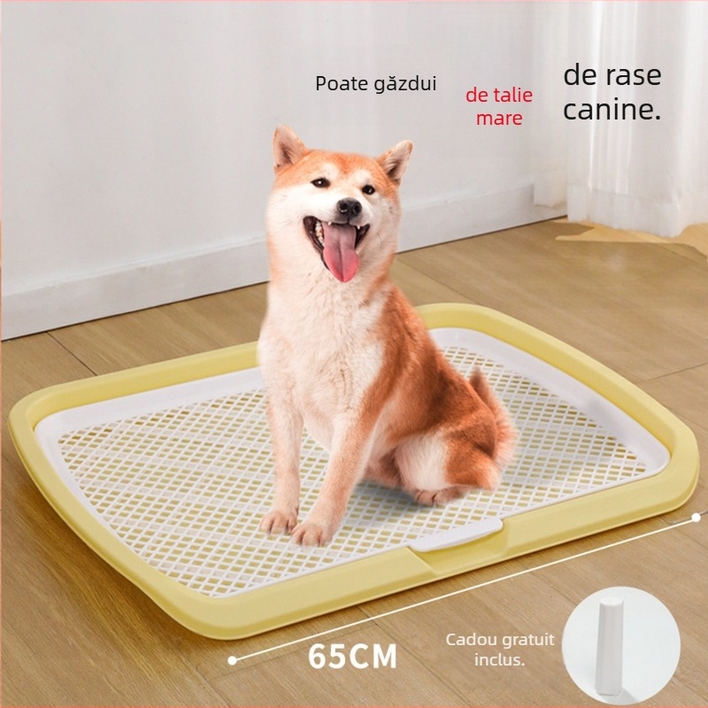 Toaletă pentru câini extralargă, cu tavă plată integrată și suport, pentru câini de talie medie și mare, design anti-stropire