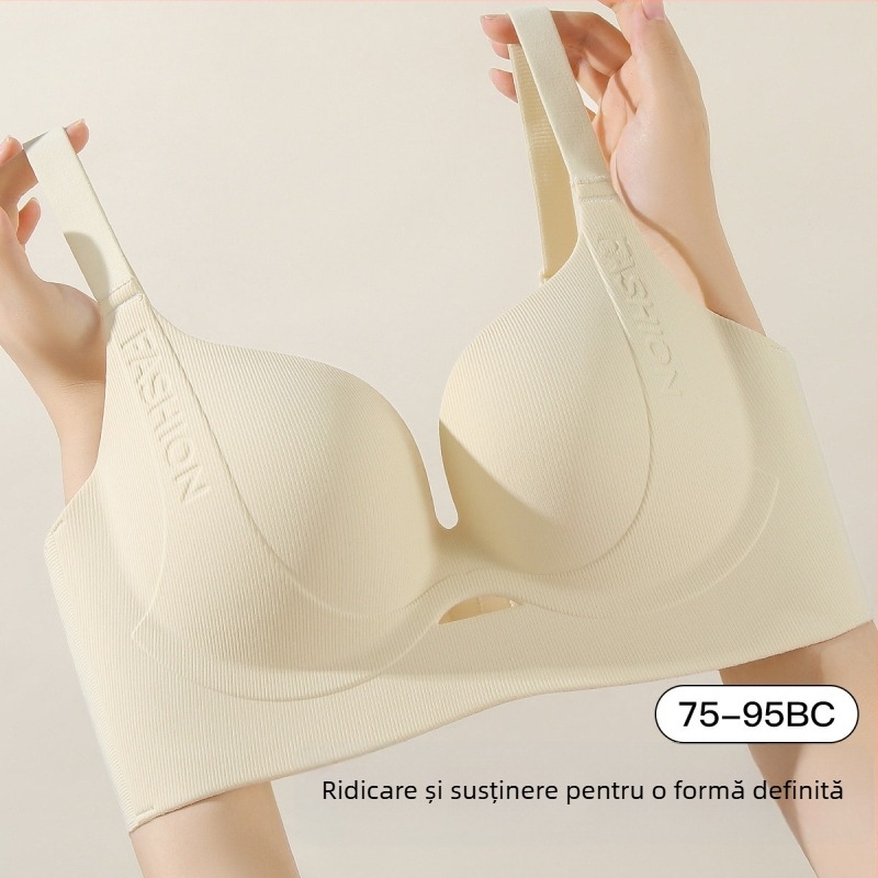 Sutien fără cusături pentru mărimi mari, fără sârmă, cu efect de ridicare și adunare; previne lăsarea și face sânii mari să pară mai mici