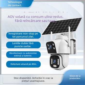 Cameră exterioră solară AOV cu obiective duale, rezistentă la apă, fără alimentare sau internet, viziune de noapte, monitorizare 4G