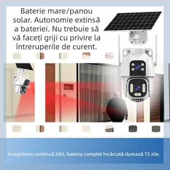 Cameră exterioră solară AOV cu obiective duale, rezistentă la apă, fără alimentare sau internet, viziune de noapte, monitorizare 4G