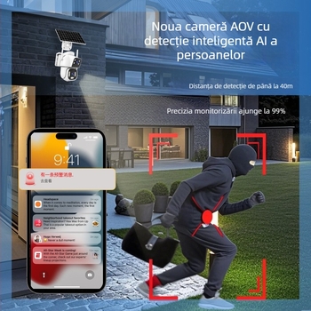Cameră exterioră solară AOV cu obiective duale, rezistentă la apă, fără alimentare sau internet, viziune de noapte, monitorizare 4G