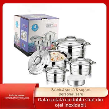 Set din oale din oțel inoxidabil izolat, 3/4/5 piese, stil african, cu capac, capacitate mare, recipient izolat pentru orez pentru uz casnic.