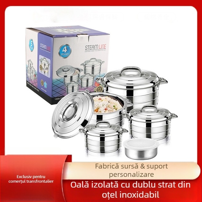 Set din oale din oțel inoxidabil izolat, 3/4/5 piese, stil african, cu capac, capacitate mare, recipient izolat pentru orez pentru uz casnic.
