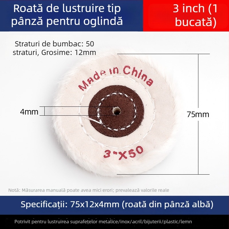 Roată de lustruire cu pânză albă, îngroșată, pentru nefrită, metal, oțel inoxidabil și acrilic; cap de lustruire din bumbac și lână