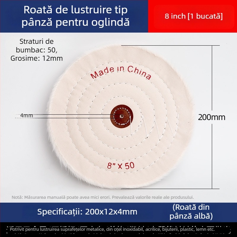 Roată de lustruire cu pânză albă, îngroșată, pentru nefrită, metal, oțel inoxidabil și acrilic; cap de lustruire din bumbac și lână