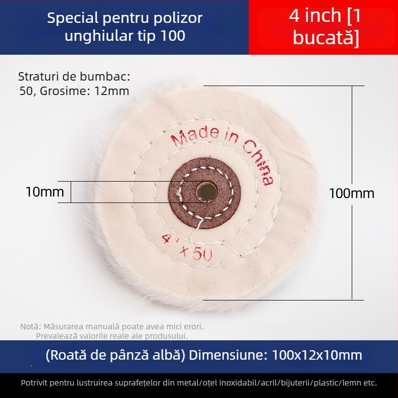 Roată de lustruire cu pânză albă, îngroșată, pentru nefrită, metal, oțel inoxidabil și acrilic; cap de lustruire din bumbac și lână