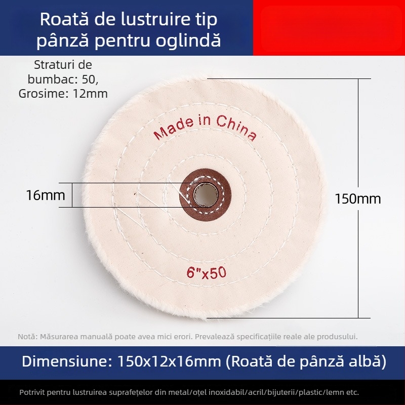 Roată de lustruire cu pânză albă, îngroșată, pentru nefrită, metal, oțel inoxidabil și acrilic; cap de lustruire din bumbac și lână