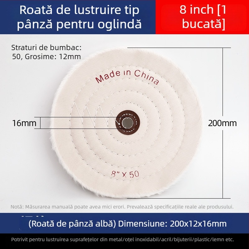 Roată de lustruire cu pânză albă, îngroșată, pentru nefrită, metal, oțel inoxidabil și acrilic; cap de lustruire din bumbac și lână