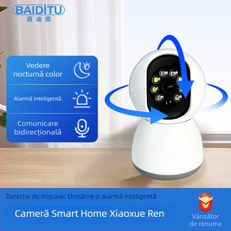 Baiditu M-vp1 Cameră Wi-Fi pentru interior și exterior, monitorizare de la distanță, vedere nocturnă 360° clară, conectare la telefonul mobil