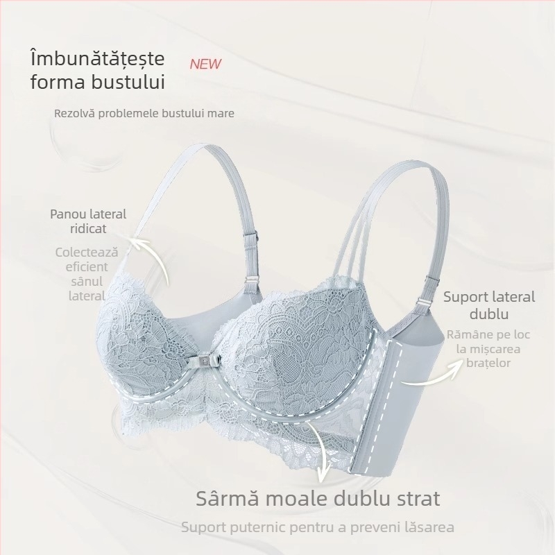 Sutien cu dantelă pentru mărimi mari, push-up, anti-sagging, cu șină din oțel moale
