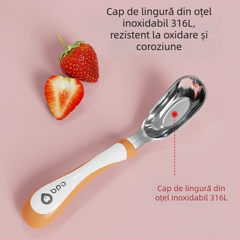 Lingură de bebeluș în formă de lingou, din oțel inoxidabil 316L, pentru alimentație autonomă, veselă pentru copii, culoare solidă, design modern minimalist