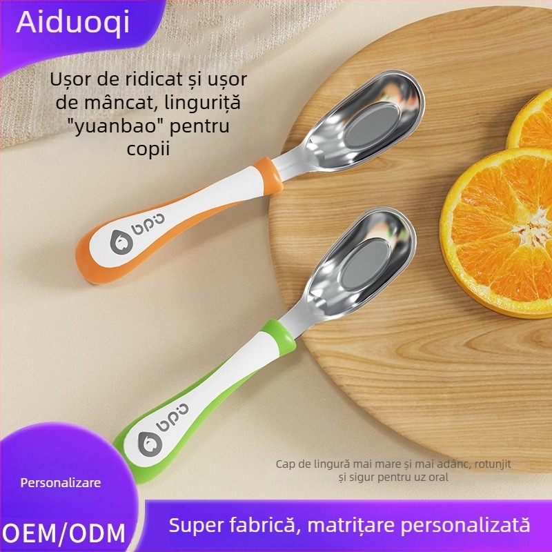 Lingură de bebeluș în formă de lingou, din oțel inoxidabil 316L, pentru alimentație autonomă, veselă pentru copii, culoare solidă, design modern minimalist