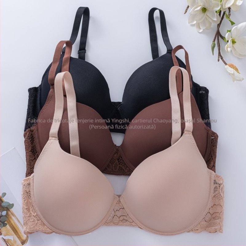 Sutien din dantelă pentru mărimi mari, cupe moldate 3/4, cu underwire, bretele fixe, închidere în spate cu patru rânduri de cârlige, material respirabil