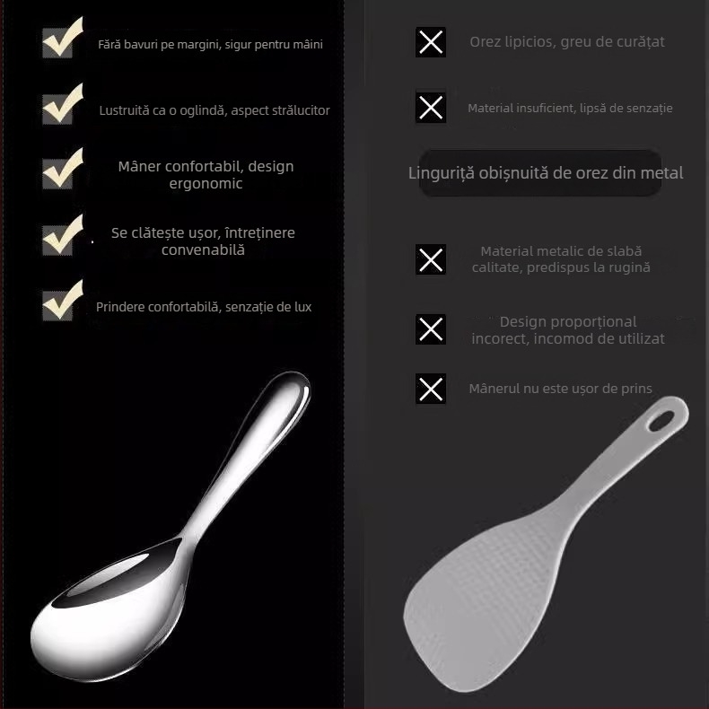 Lingură de orez din oțel inoxidabil, extra groasă, suprafață antiaderentă, pentru uz casnic, stil retro