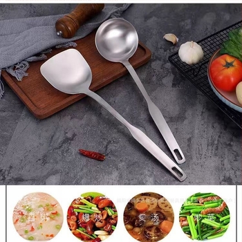 Set din oțel inoxidabil nemagnetic, cu spatulă, lingură de gătit, spatulă pentru prăjit, lingură îngroșată cu mâner lung, rezistentă la temperaturi înalte