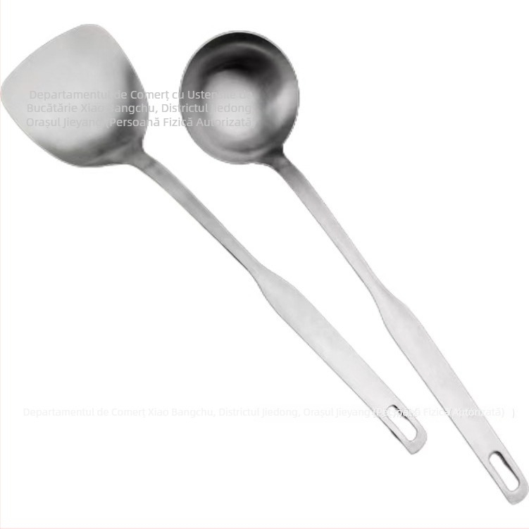 Set din oțel inoxidabil nemagnetic, cu spatulă, lingură de gătit, spatulă pentru prăjit, lingură îngroșată cu mâner lung, rezistentă la temperaturi înalte
