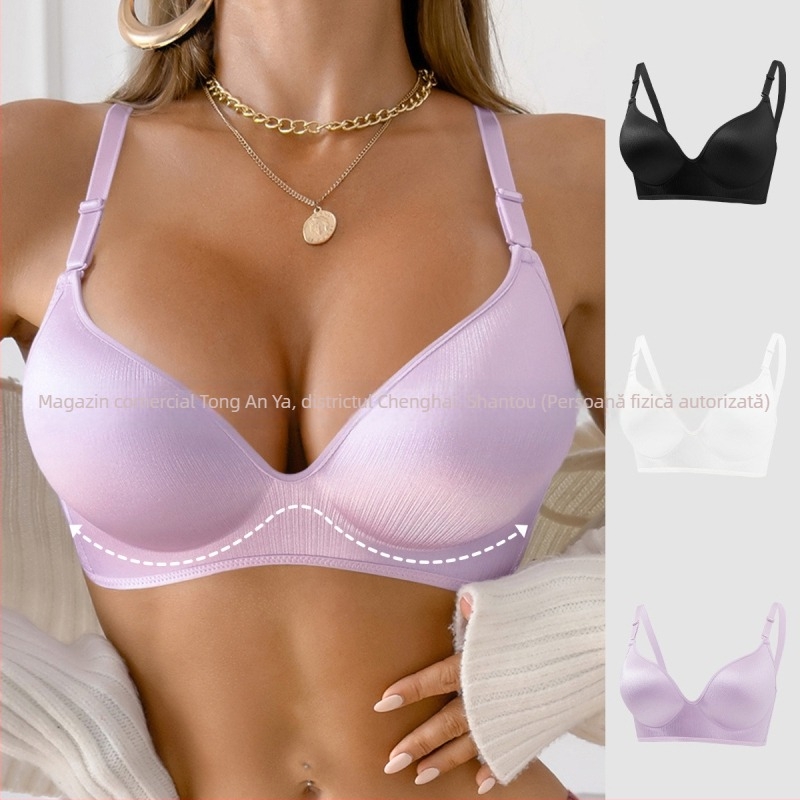 Sutien plus size lucios, culoare solidă, cu arc subțire și cupă 3/4, design adunat