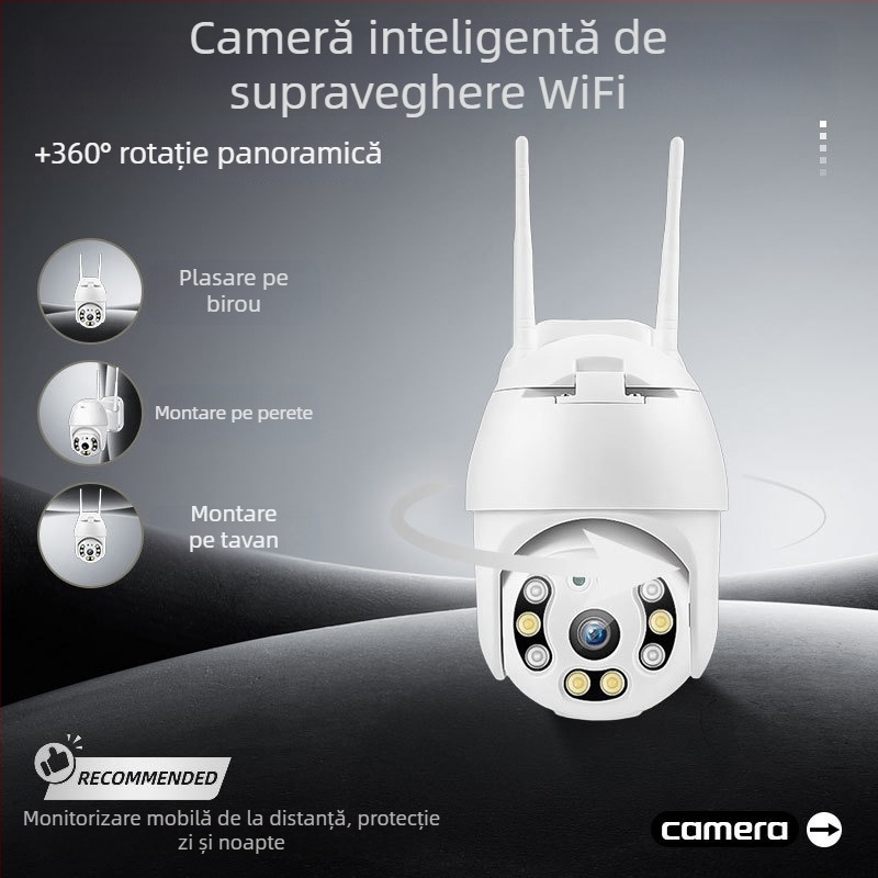 A12 HD Cameră dome de 2,5 inchi, monitorizare securitate 1080p interior/exterior, iluminare duală la 360°