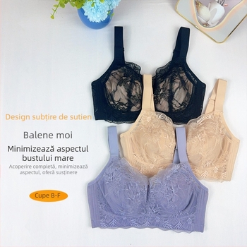 Sutien plus size cu cupă întreagă, croială subțire, arc metal moale, model de conturare, anti-prolaps