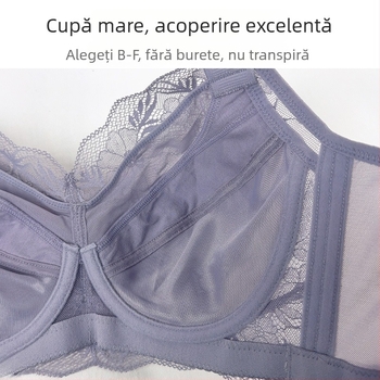 Sutien plus size cu cupă întreagă, croială subțire, arc metal moale, model de conturare, anti-prolaps