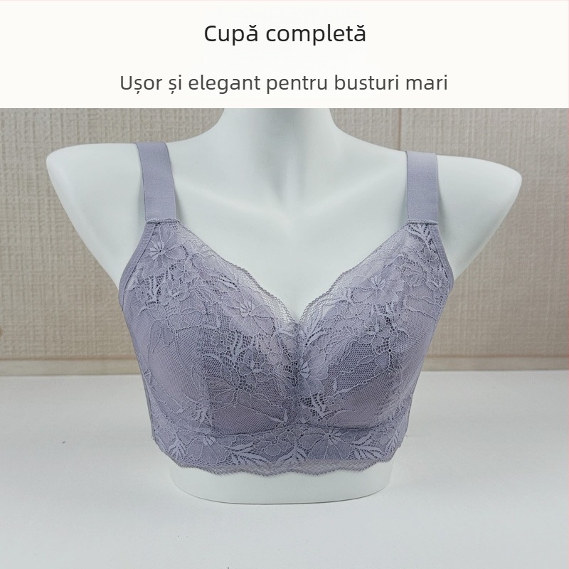 Sutien plus size cu cupă întreagă, croială subțire, arc metal moale, model de conturare, anti-prolaps