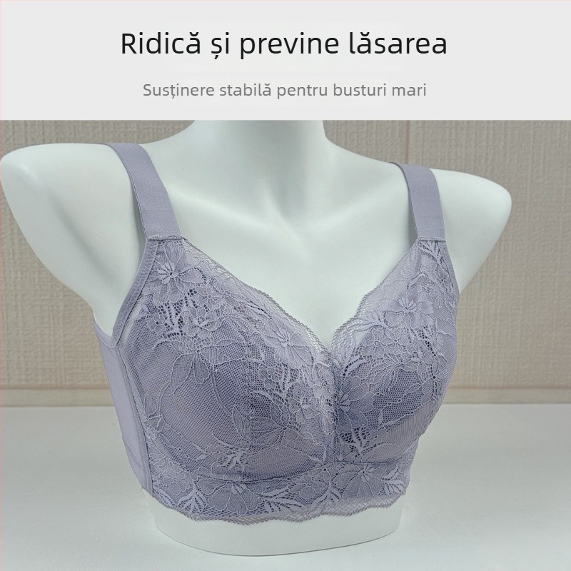 Sutien plus size cu cupă întreagă, croială subțire, arc metal moale, model de conturare, anti-prolaps