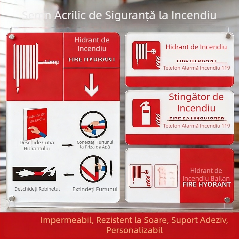 Semne acrilice de siguranță la incendiu pentru interior și semne de hidrant