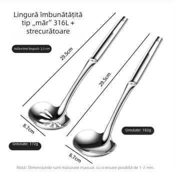 316 oțel inoxidabil, lingură de supă adâncă cu mâner lung, cupă îngroșată și adâncă, lingură strecurătoare