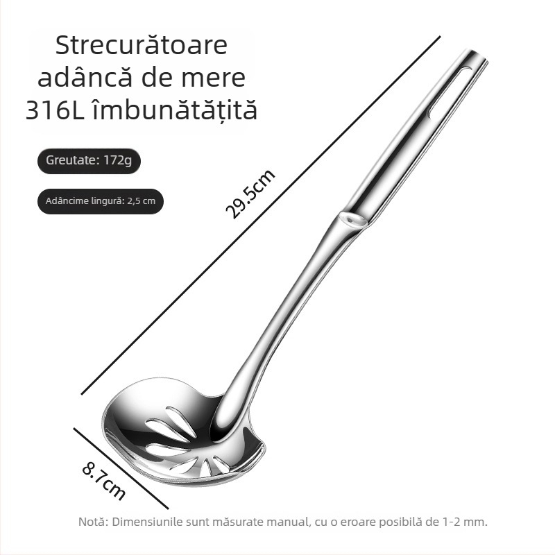 316 oțel inoxidabil, lingură de supă adâncă cu mâner lung, cupă îngroșată și adâncă, lingură strecurătoare