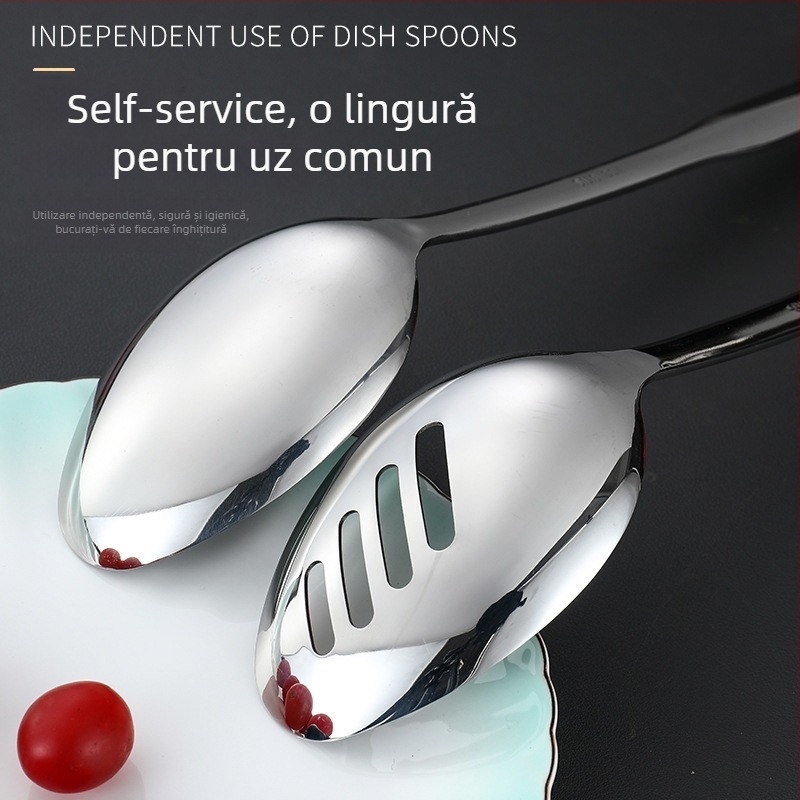 Lingură de servire din oțel inoxidabil 304, mare, mâner lung, potrivită pentru uz casnic și comercial, lingură pentru supă, servire tip bufet pentru hoteluri și restaurante
