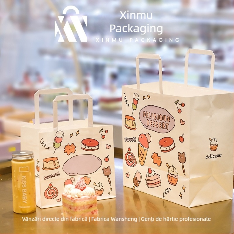 Geantă din hârtie kraft pentru produse de patiserie și deserturi – geantă pentru prăjituri, pâine și burgeri