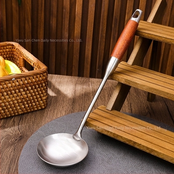 Spatulă cu mâner din lemn de trandafir și cap din oțel inoxidabil nemagnetic, cu cap gros pentru gătit casnic, potrivită pentru prăjit și sotat