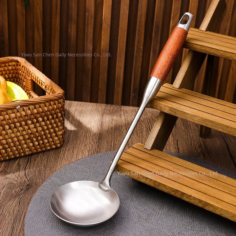 Spatulă cu mâner din lemn de trandafir și cap din oțel inoxidabil nemagnetic, cu cap gros pentru gătit casnic, potrivită pentru prăjit și sotat