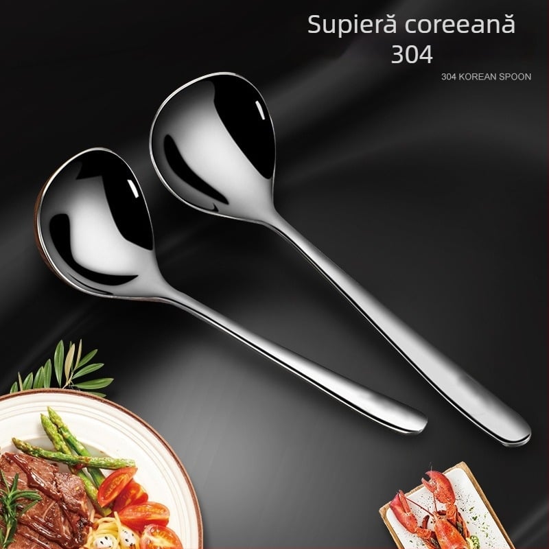 Lingură de supă din oțel inoxidabil 304, alimentară, lingură de bucătărie cu cupă adâncă, stil coreean