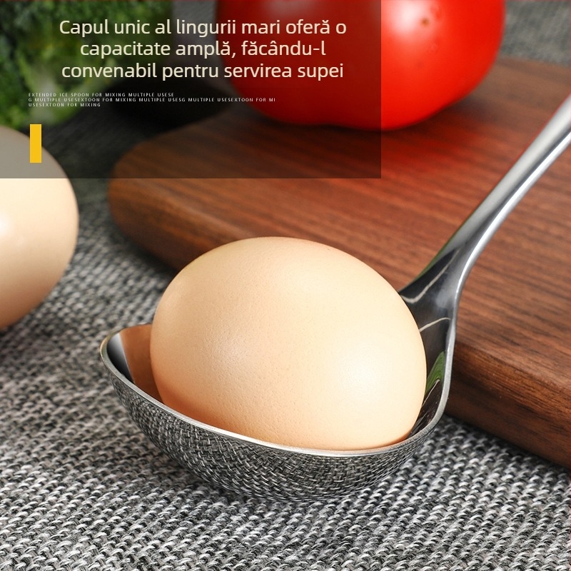 Lingură de supă din oțel inoxidabil 304, alimentară, lingură de bucătărie cu cupă adâncă, stil coreean