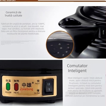 Oală ceramică de decoct pentru uz casnic, cu control prin buton, izolată, 3–4 L