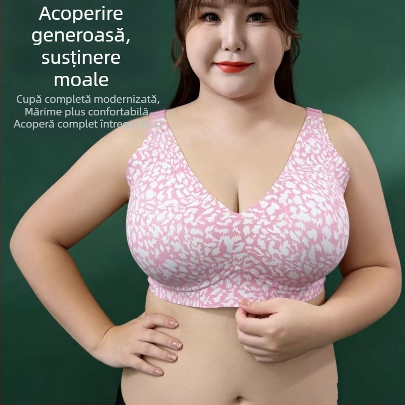 Sutien plus-size, fără cusături, imprimeu leopard, cupă fixă, susținere confortabilă, cupă mare, modelare siluetă, efect push-up