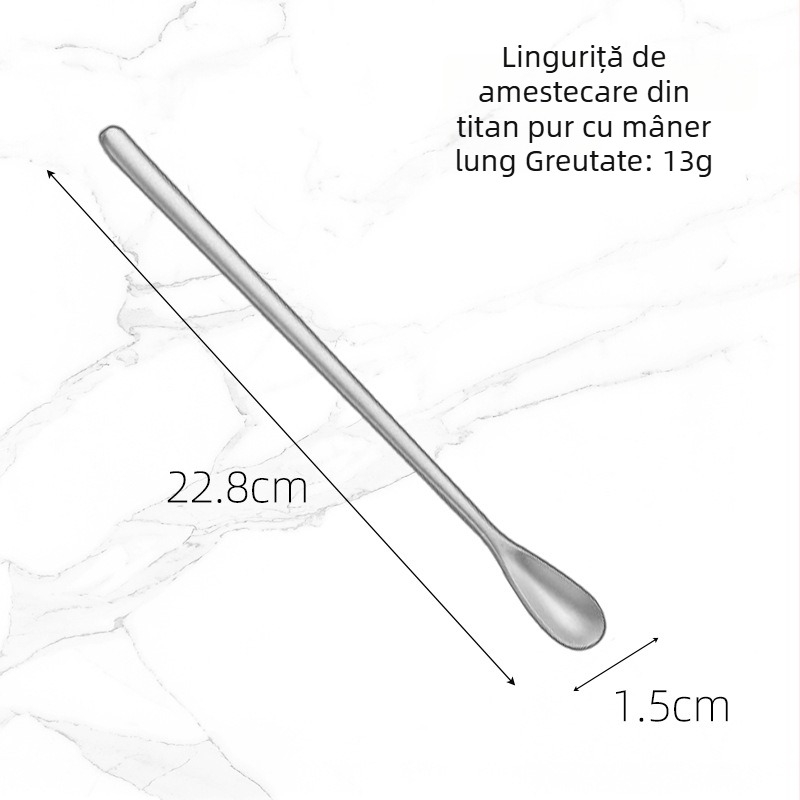 Lingură de amestec din titan pur, mâner lung, pentru cafea, lapte praf, cocktailuri și deserturi