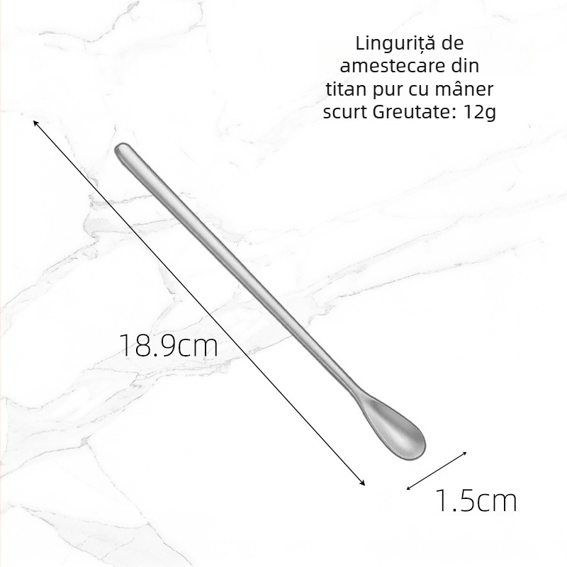 Lingură de amestec din titan pur, mâner lung, pentru cafea, lapte praf, cocktailuri și deserturi
