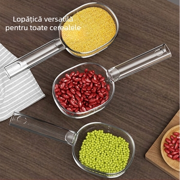 Lingură de măsurare multifuncțională pentru făină, lapte praf, făină de orez, cereale și mâncare pentru pisici; mâner din plastic lung cu clips