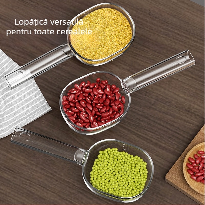 Lingură de măsurare multifuncțională pentru făină, lapte praf, făină de orez, cereale și mâncare pentru pisici; mâner din plastic lung cu clips
