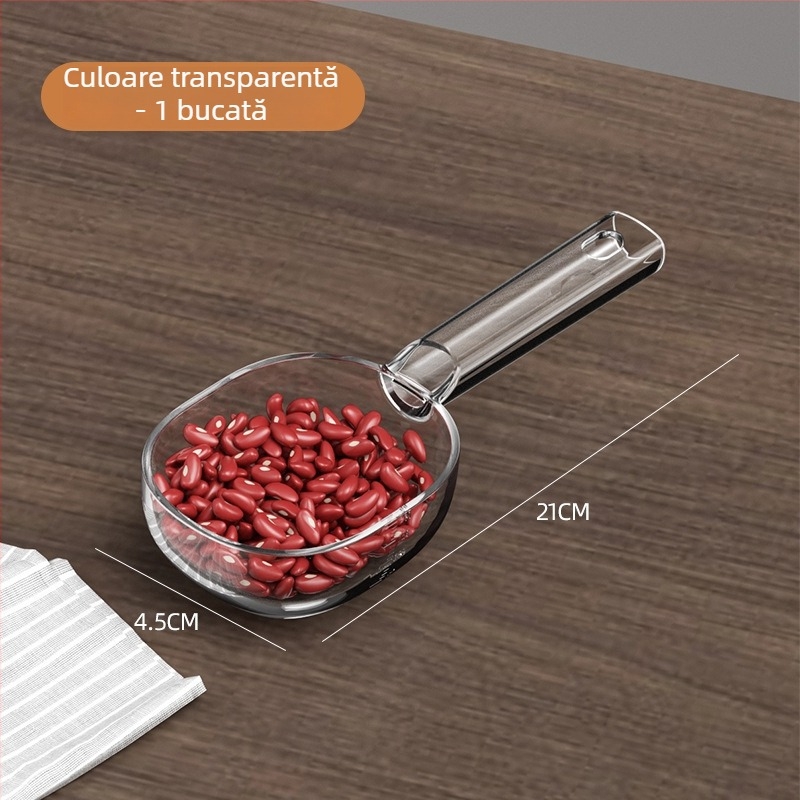 Lingură de măsurare multifuncțională pentru făină, lapte praf, făină de orez, cereale și mâncare pentru pisici; mâner din plastic lung cu clips